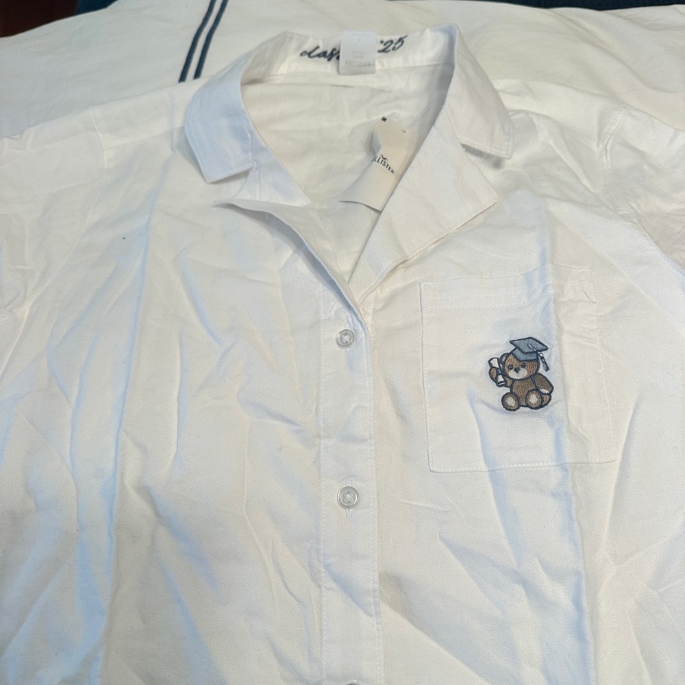 Hollister White Shirt with Embroidered Text